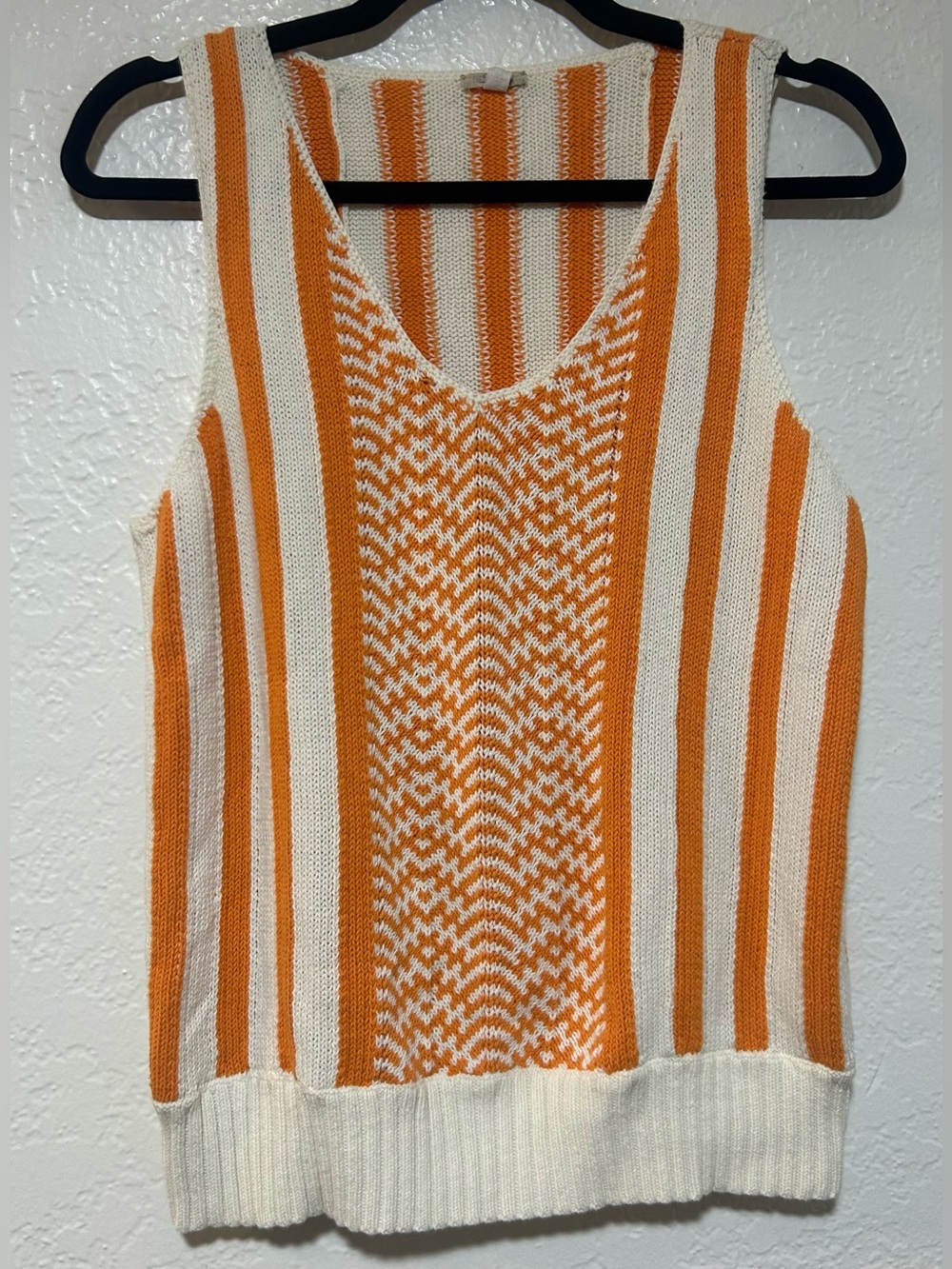 Orange and Cream Striped Knit Tank Top